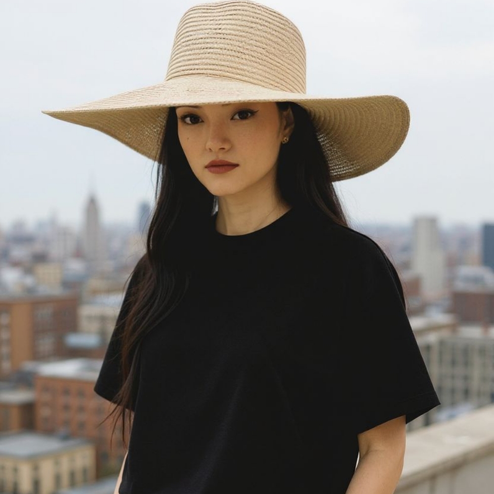 UNBRANDED Elegant Tan Wide-Brim Hat 7" HEAD